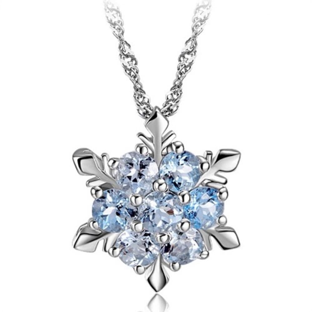 Silver Halsband till Jul - Snöflinga med Ljus Blå CZ Kristaller
