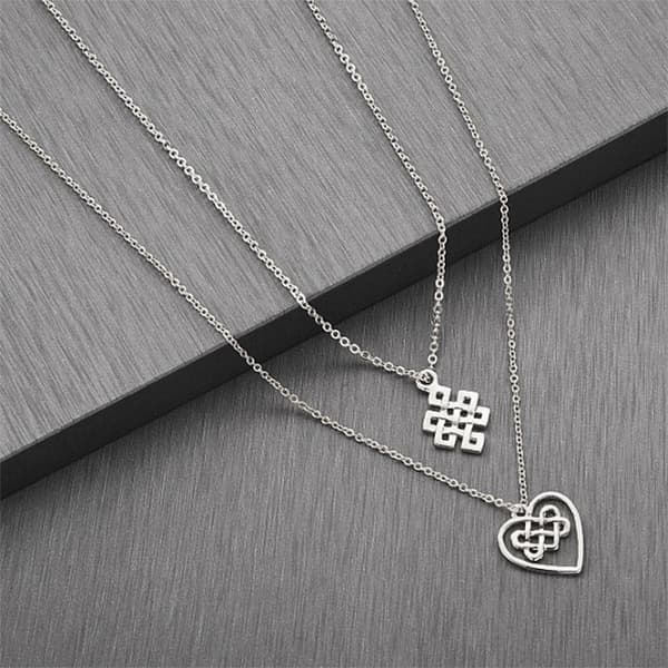 Halsband med dubbla kedjor - "Endless knot" Silver / Guld