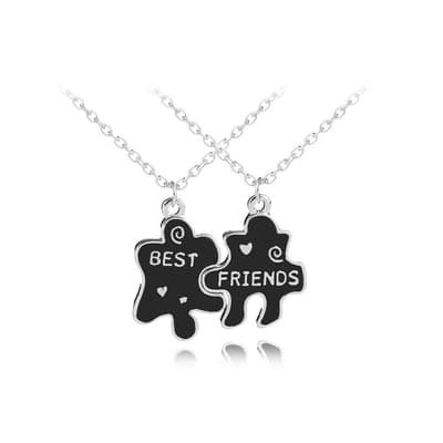 Best Friends Kompis -2 Silver Halsband -Pusselbit med Svart Färg