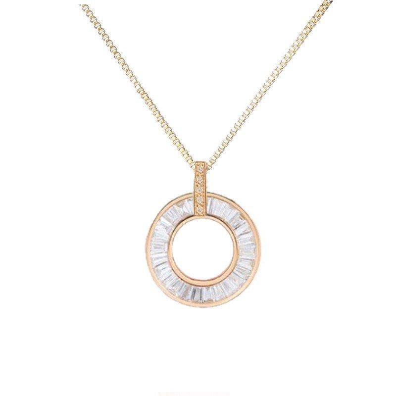 Halsband med hänge med syntetiska diamanter - cirkel - guld
