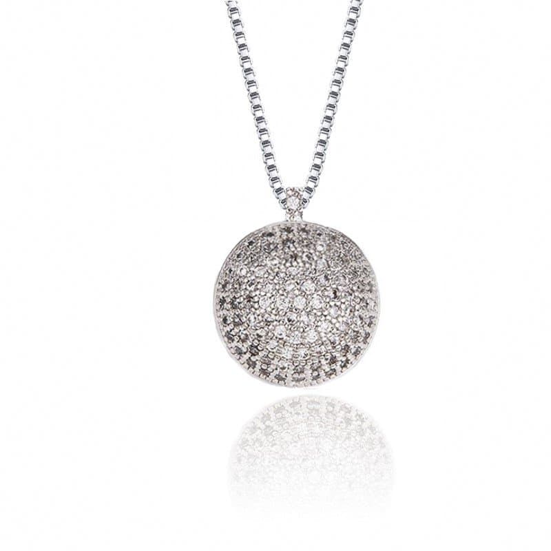 Halsband med hänge med syntetiska diamanter - halvkula - silver