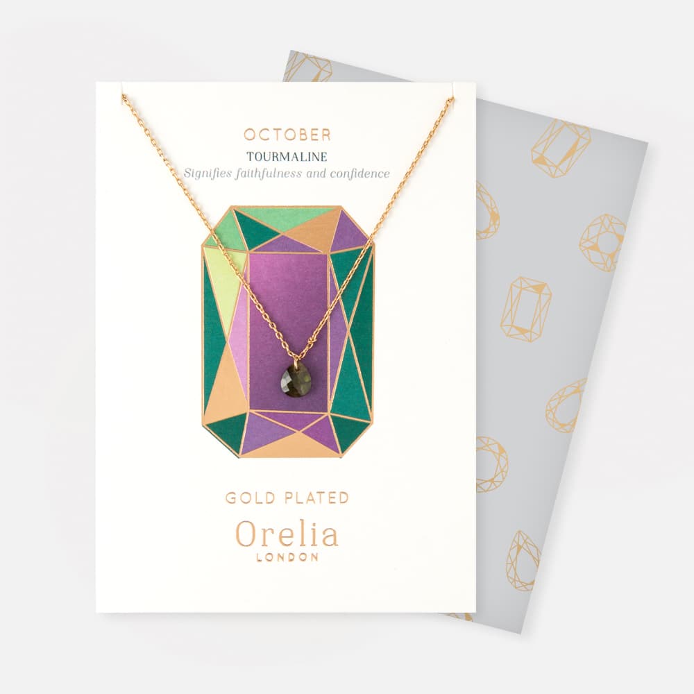 Gullbelagt halskjede med Oktober Birthstone