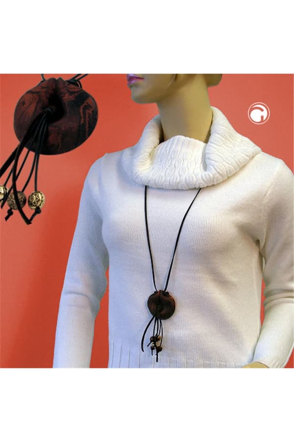 Necklace Rings Brown-Blacke Matte 100cm - GL07532