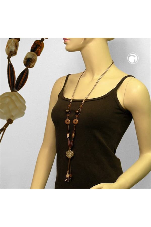 Necklace Spiral Bead Beige Brown-Beige 100cm - GL02438