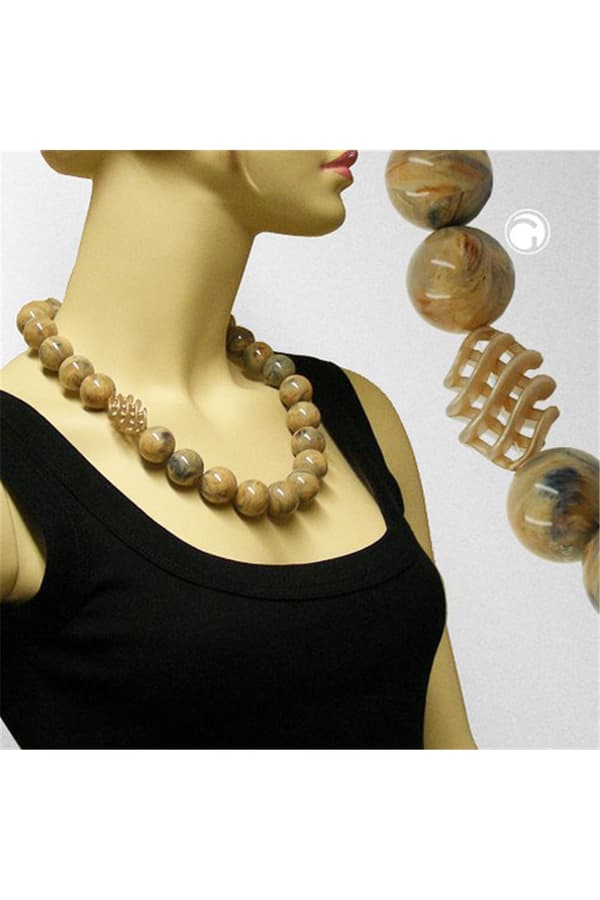 Necklace Beads 22mm Brown Marbled 60cm - GL02386