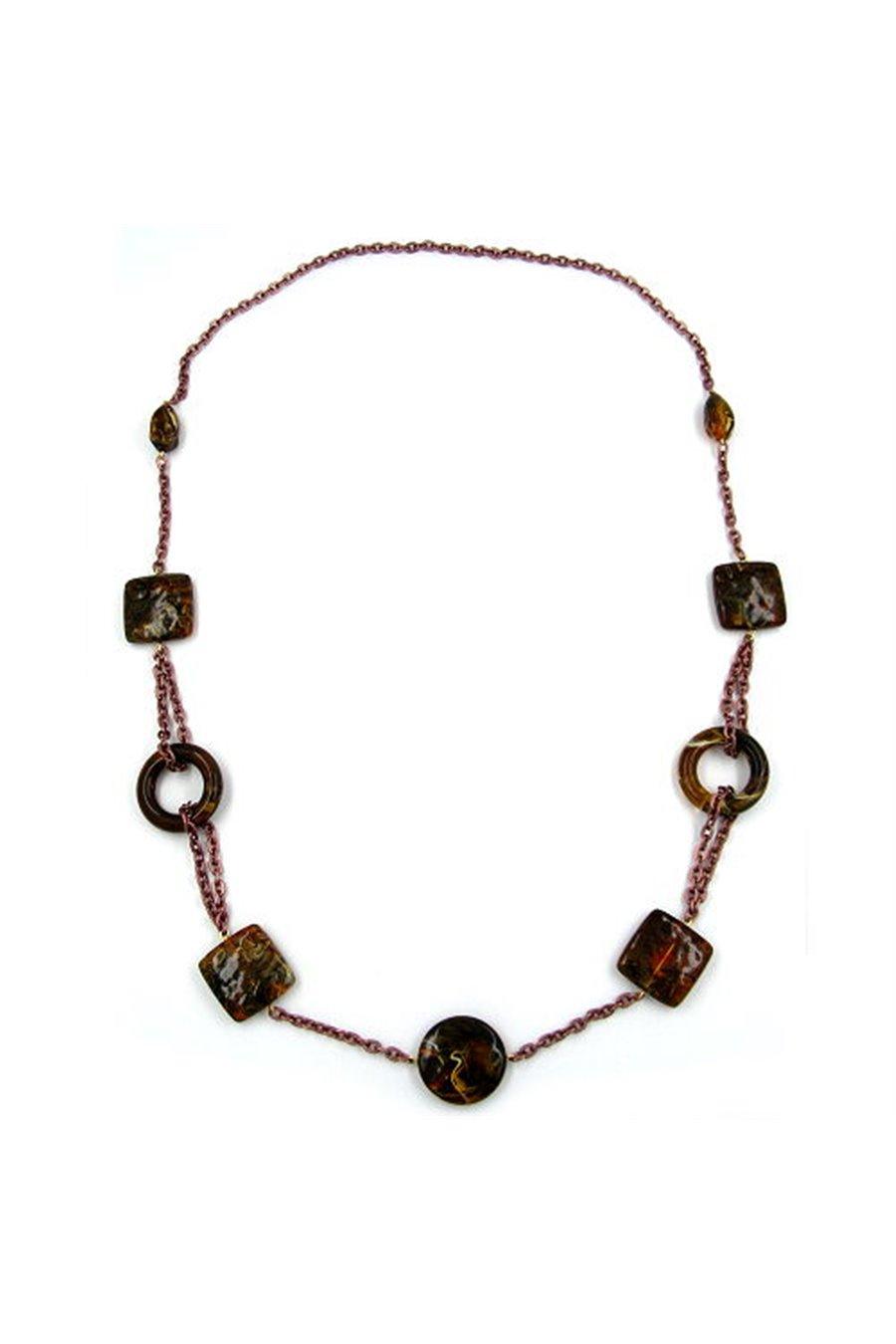 Necklace Rings And Cubes Brown 90cm - GL02269