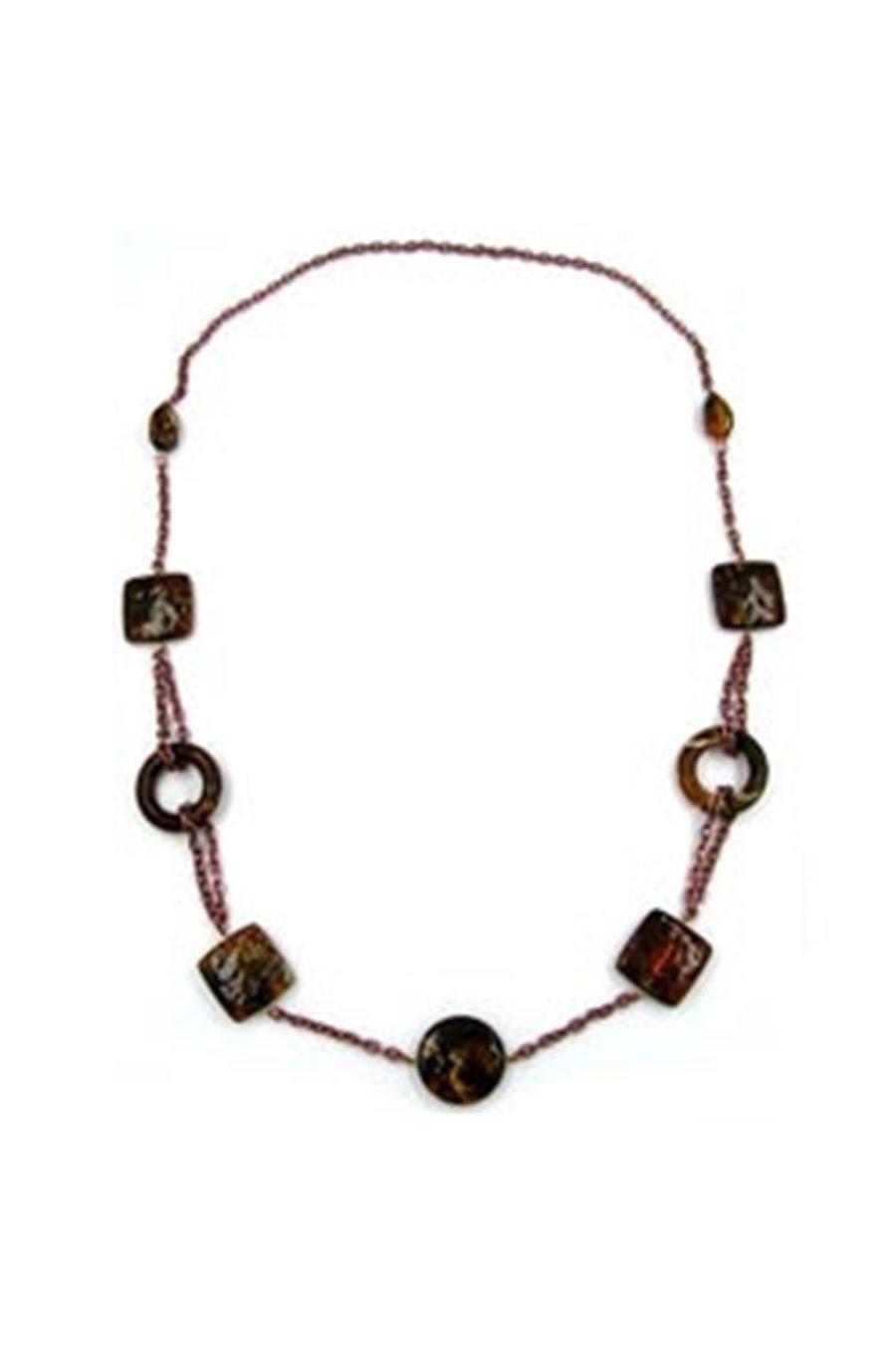 Necklace Rings And Cubes Brown 90cm - GL02269