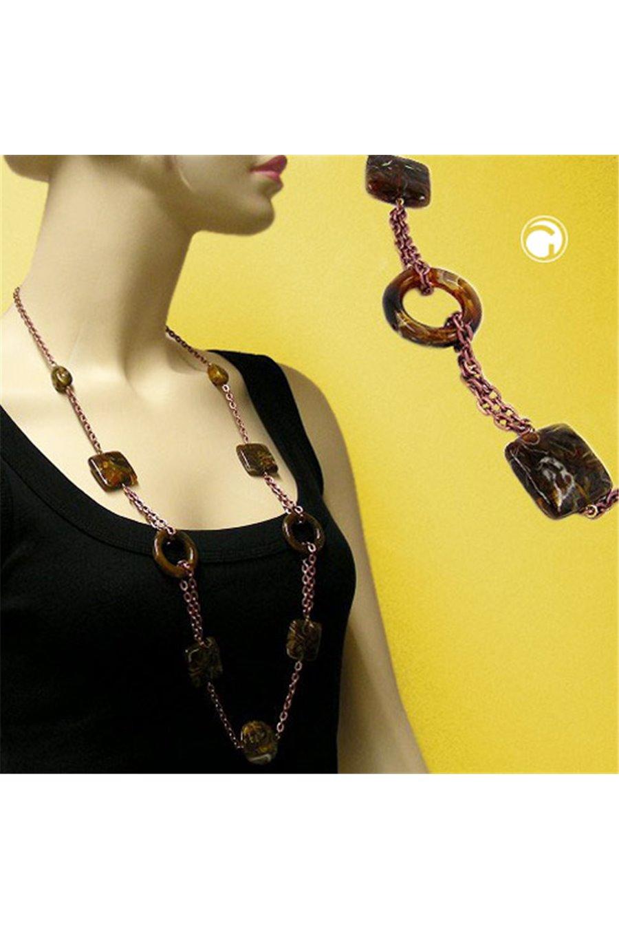 Necklace Rings And Cubes Brown 90cm - GL02269