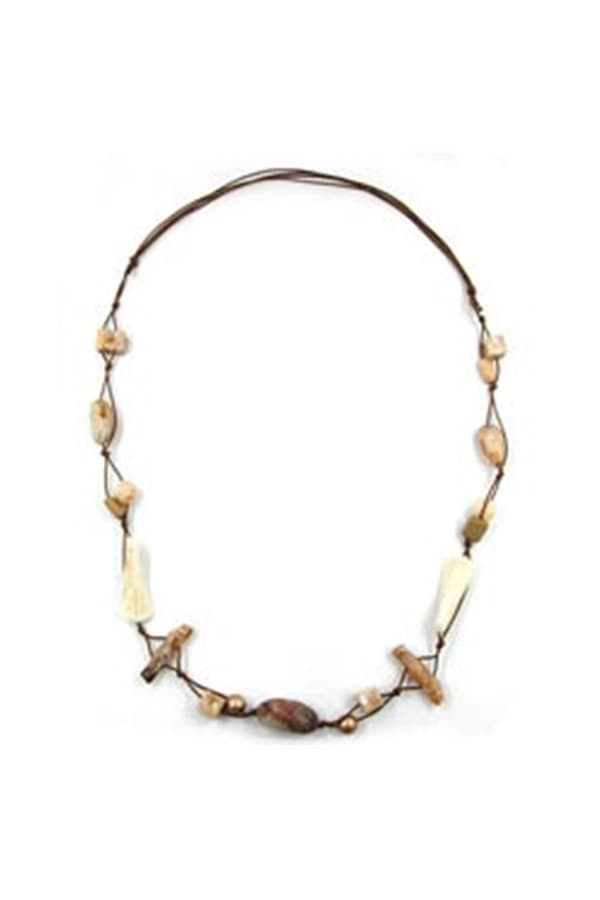 Necklace Beads Beige-Brown 105cm - GL00381