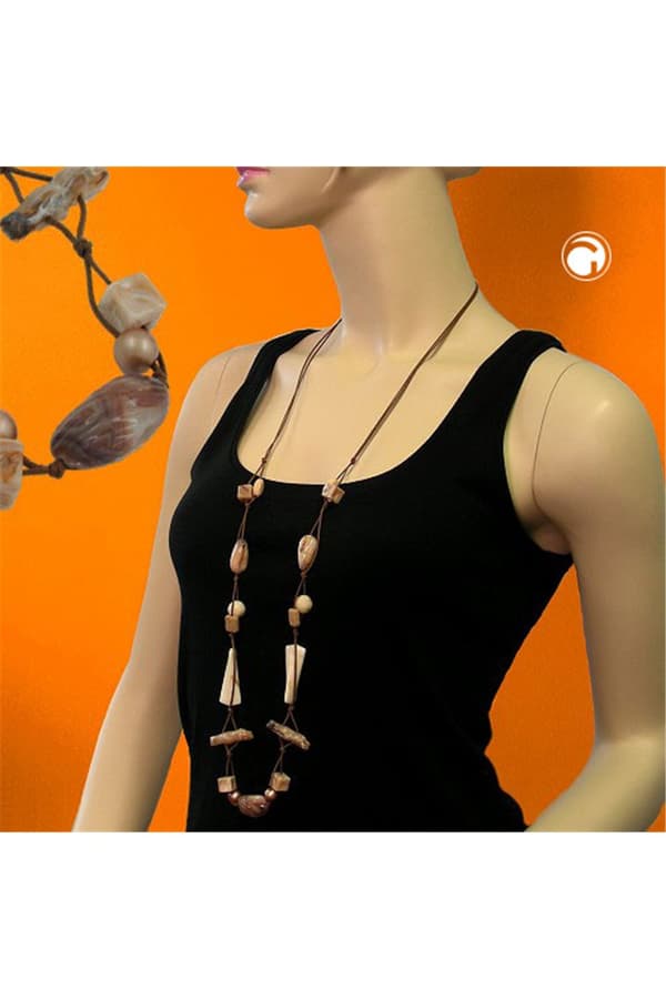 Necklace Beads Beige-Brown 105cm - GL00381