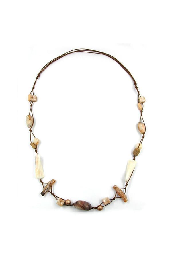 Necklace Beads Beige-Brown 105cm - GL00381