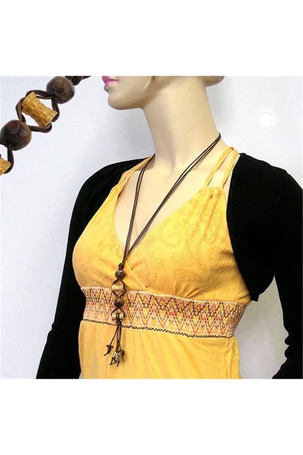 Necklace Gold-Coloured/ Brown Beads Fantasy Design - GL00258