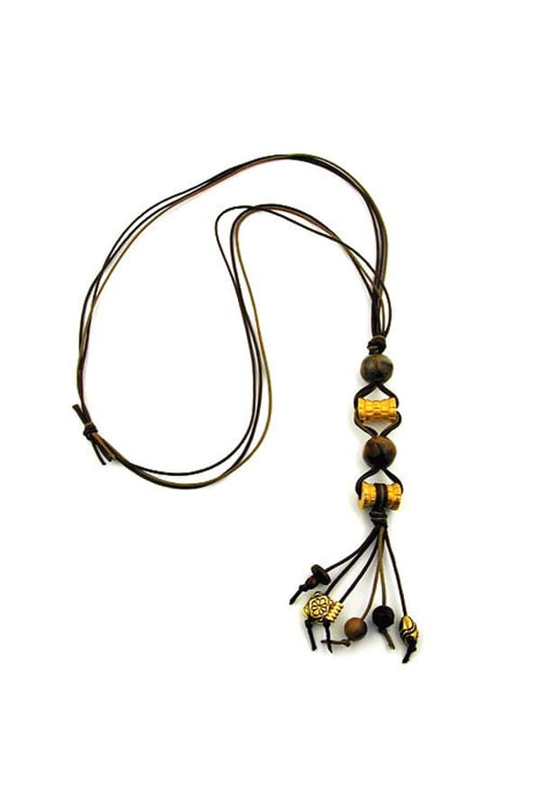 Necklace Gold-Coloured/ Brown Beads Fantasy Design - GL00258