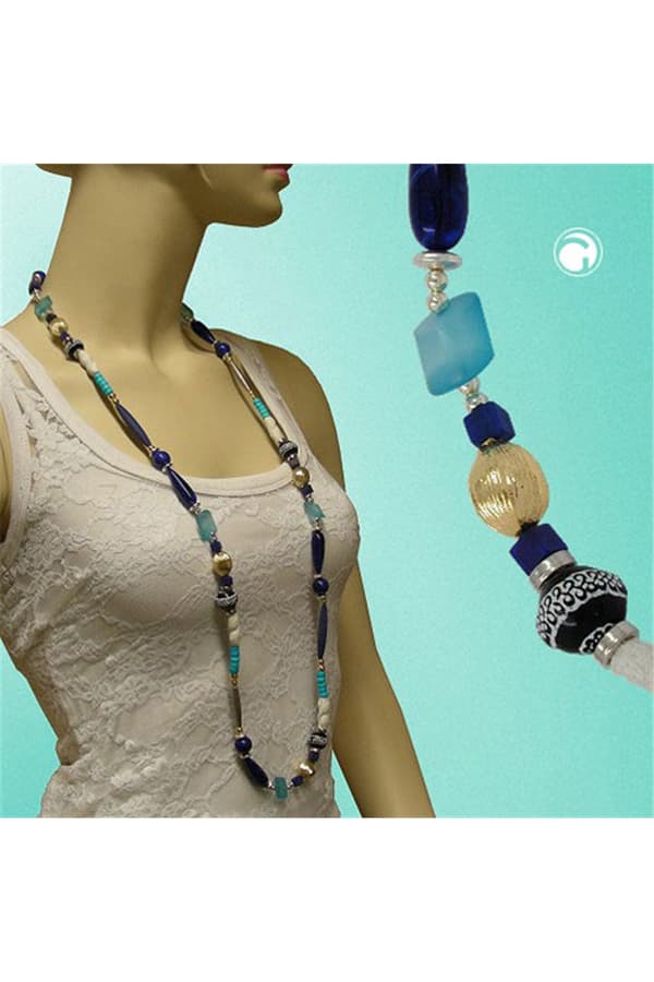 Necklace Beads Blue-Turquoise 110cm - GL03672