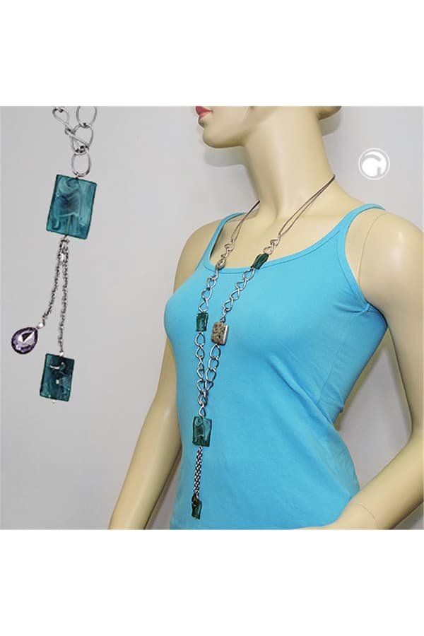 Necklace Curb Chain Different Beads Turquoise - GL01195