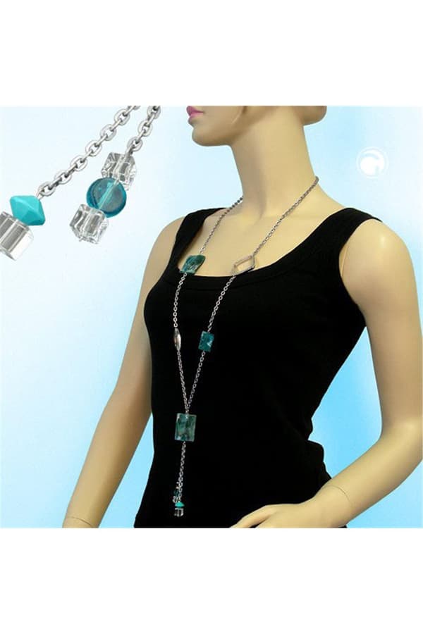 Necklace Anchor Chain Turquoise Marbled 95cm - GL00099