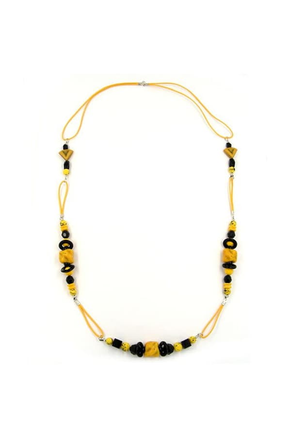 Necklace Stone-Pearl Yellow Black 90cm - GL02451