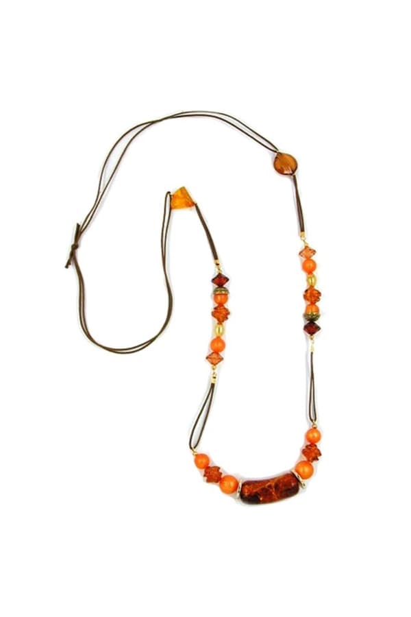 Necklace Beads Brown-Orange 90cm - GL00154