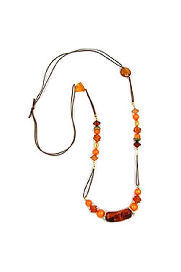 Necklace Beads Brown-Orange 90cm - GL00154