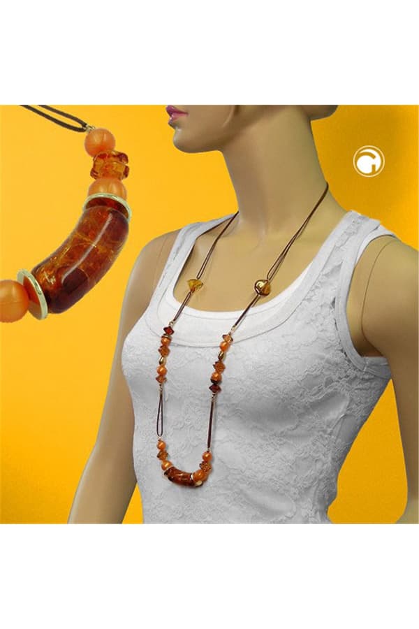 Necklace Beads Brown-Orange 90cm - GL00154