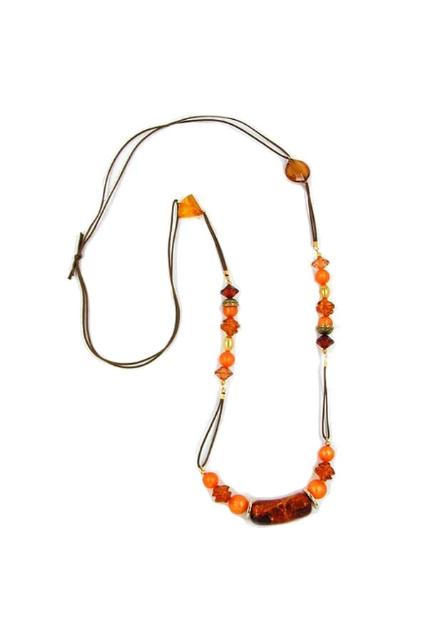 Necklace Beads Brown-Orange 90cm - GL00154