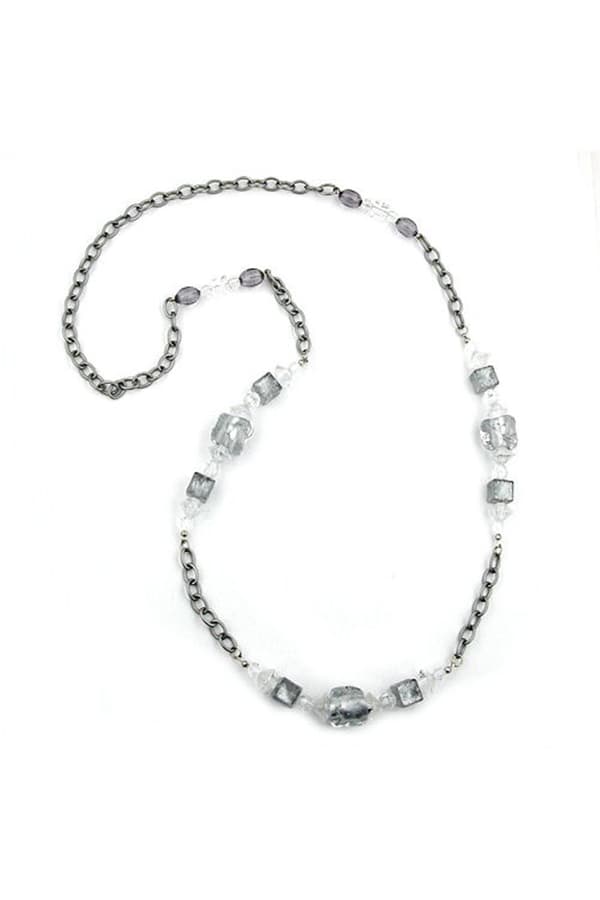 Necklace Stone-Pearl Grey Anchor Chain 95cm - GL02447