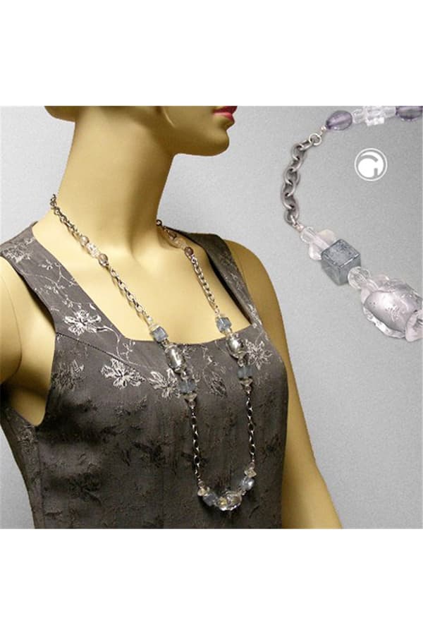 Necklace Stone-Pearl Grey Anchor Chain 95cm - GL02447