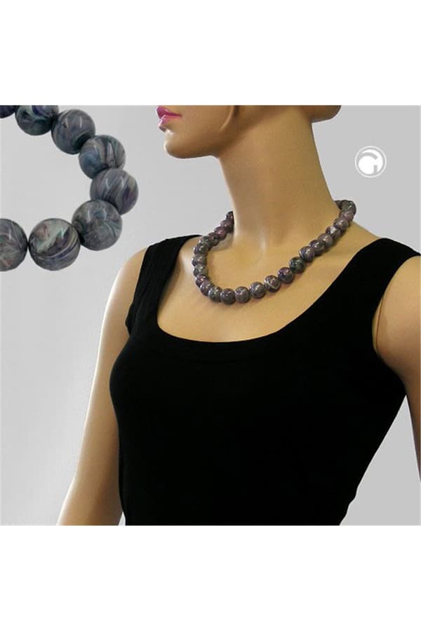 Necklace Beads 16mm Grey 55cm - GL02373