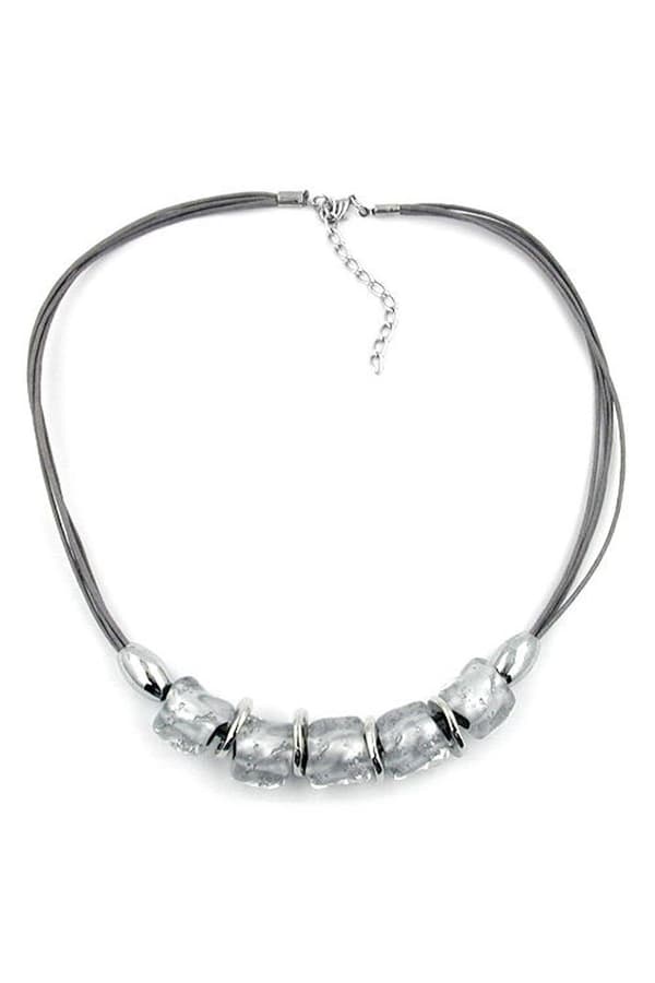 Necklace Stone Bead Crystal-Silver 50cm - GL01274