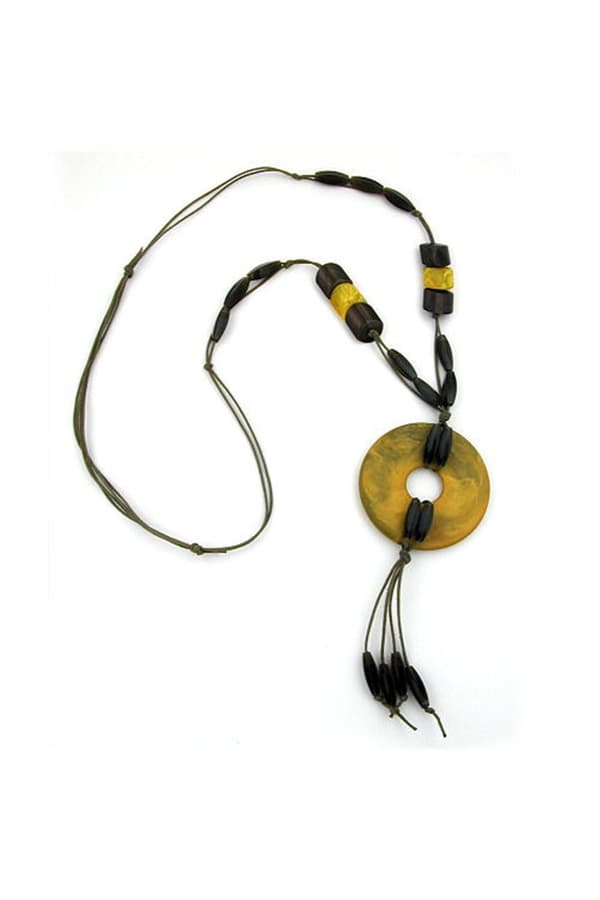 Necklace Disk Olive Marbled 90cm - GL02641