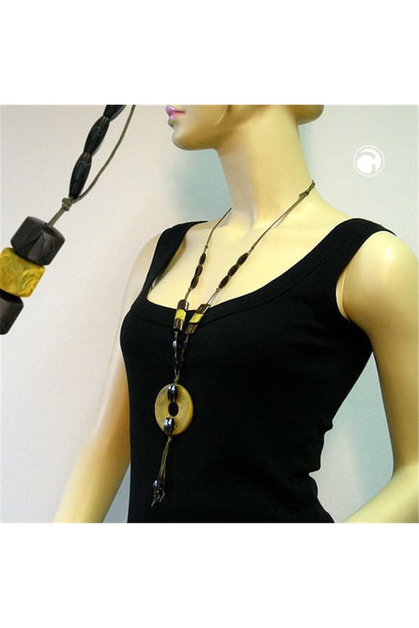 Necklace Disk Olive Marbled 90cm - GL02641