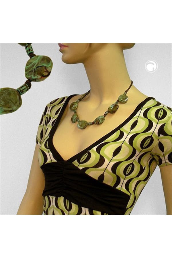 Necklace Fantasy Beads Olive-Green 50cm - GL02352