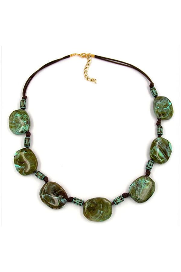 Necklace Fantasy Beads Olive-Green 50cm - GL02352