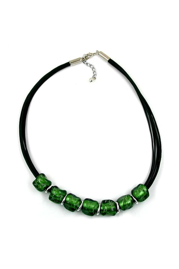 Necklace Stone Bead Green-Silver 50cm - GL02091