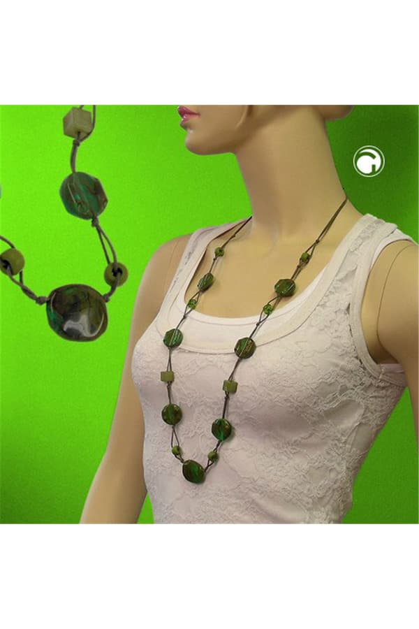 Necklace Beads Green-Brown - GL00037