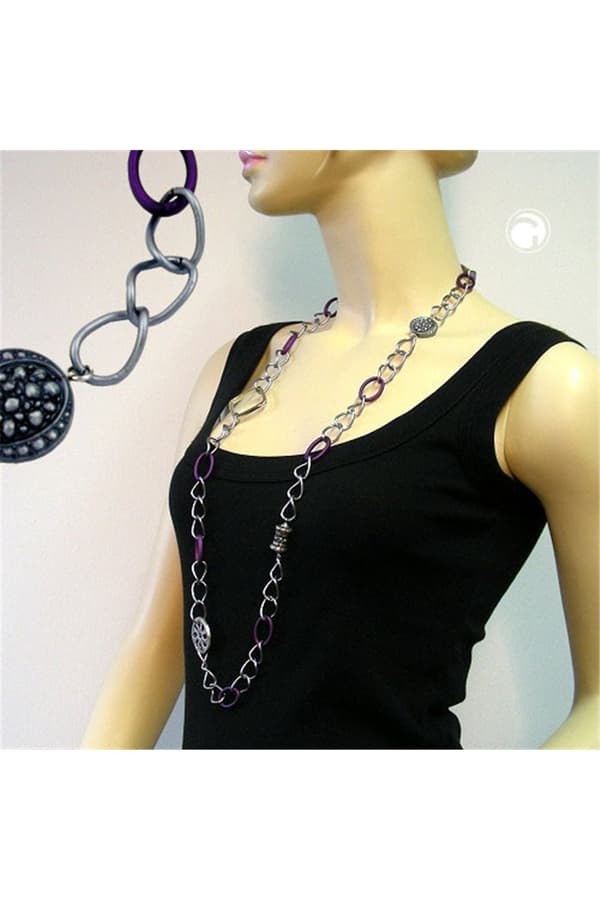 Necklace Purple-Silver Beads 100cm - GL02588