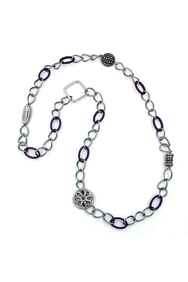 Necklace Purple-Silver Beads 100cm - GL02588