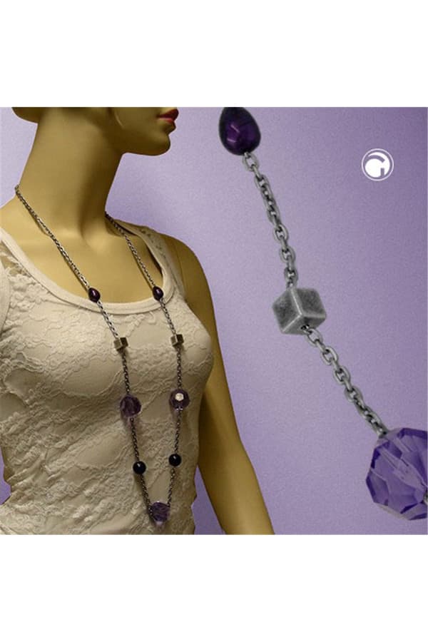 Necklace Faceted Beads Purple 100cm - GL02264