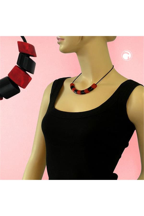 Necklace Red-Black Beads 45cm - GL04619