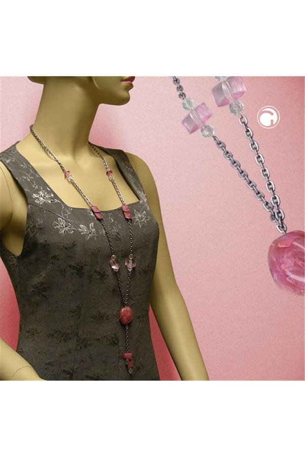 Necklace Nugget-Beads Pink 90cm - GL02409