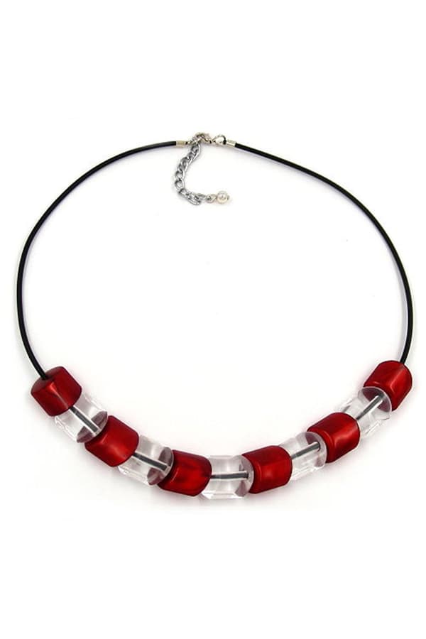 Necklace Beads Red-Silver 45cm - GL02209