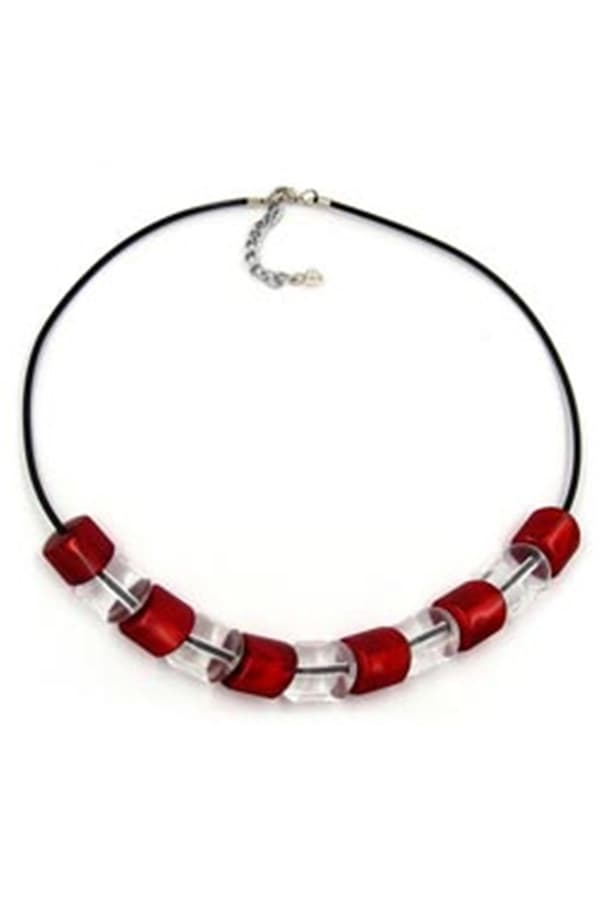 Necklace Beads Red-Silver 45cm - GL02209