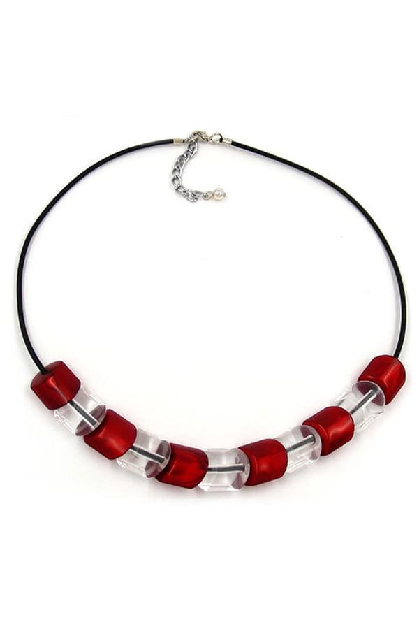 Necklace Beads Red-Silver 45cm - GL02209