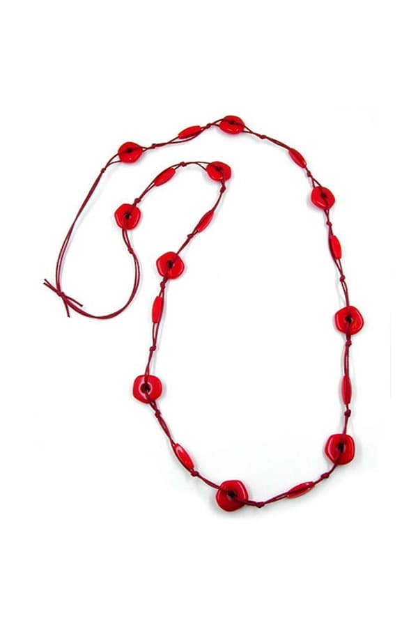 Necklace Red Disk Beads Red Cord - GL02173