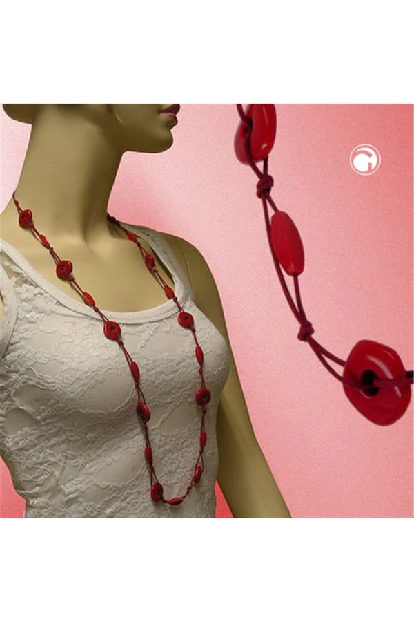 Necklace Red Disk Beads Red Cord - GL02173