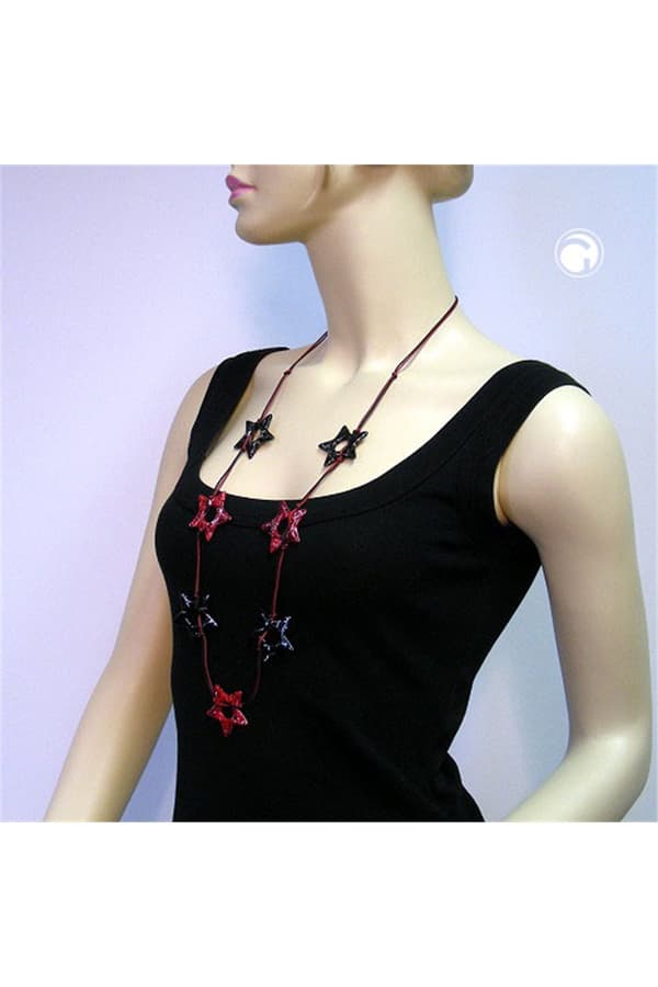 Necklace Star Black-Silver Red 100cm - GL02126