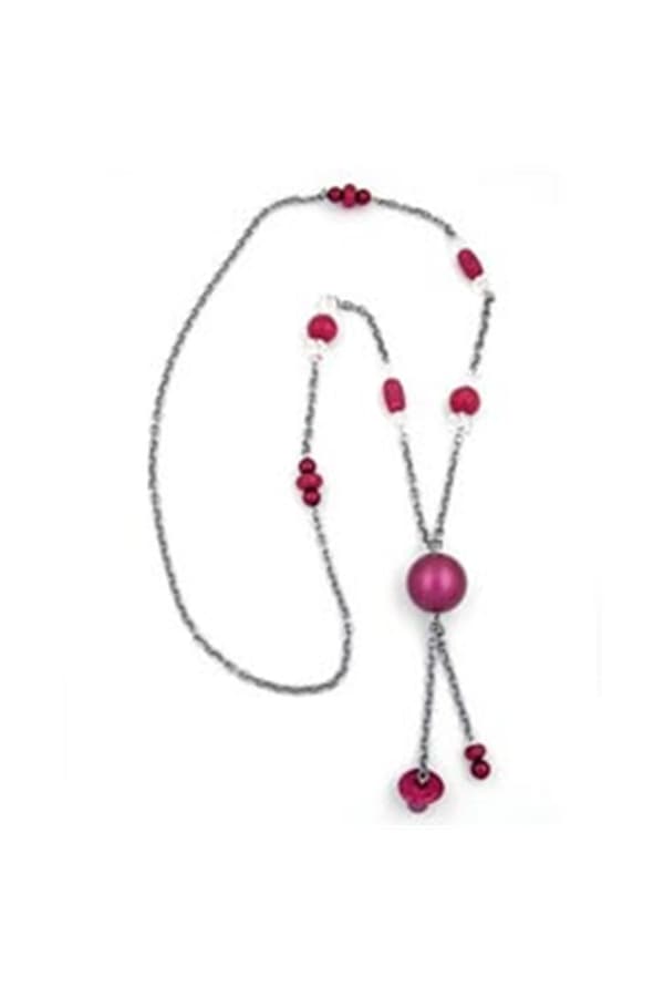 Necklace Pink-Grey Beads 95cm - GL01987