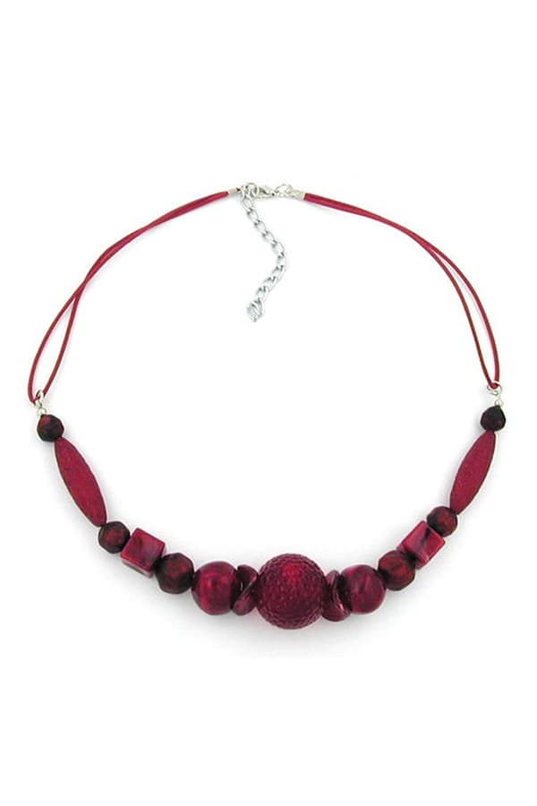 Necklace Bordeaux/ Dark Red Marbled Beads - GL00802