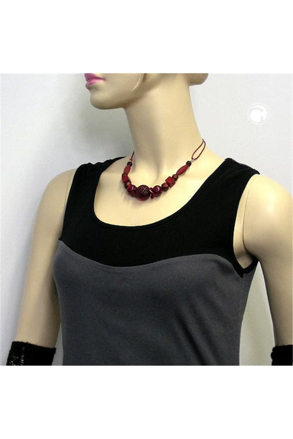 Necklace Bordeaux/ Dark Red Marbled Beads - GL00802