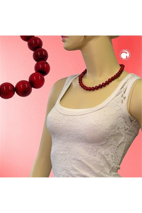 Necklace Dark Red Marbled Beads 12mm 80cm - GL00338-80